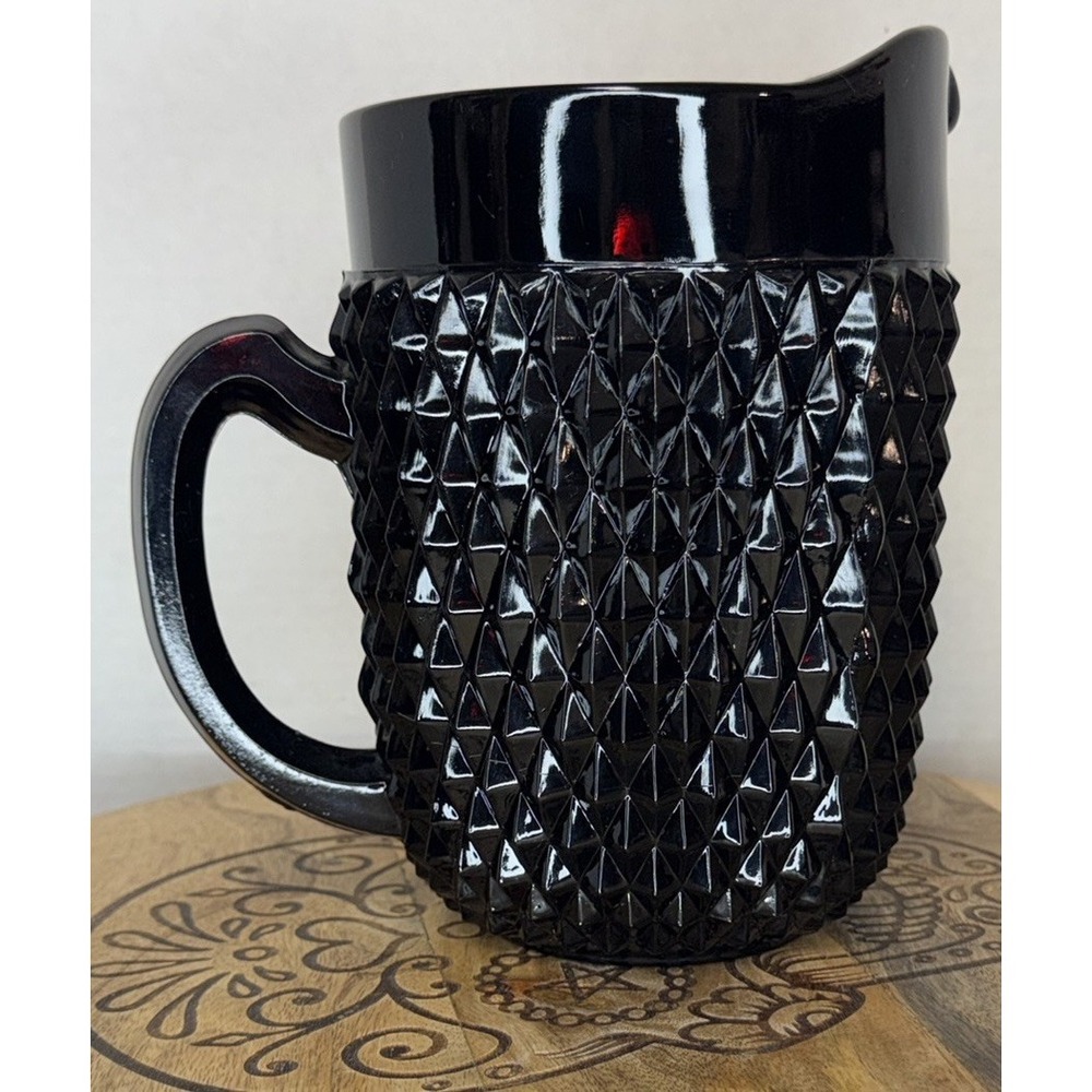 Vintage Indiana Glass Tiara Cameo Black Diamond Point Pitcher 8.25" Pressed.